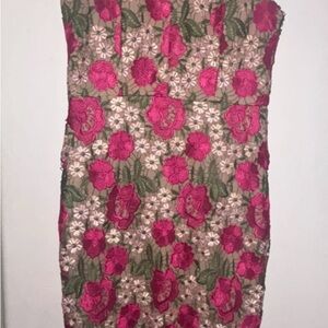 Xscape Vibrant Pink and Beige Floral Dress